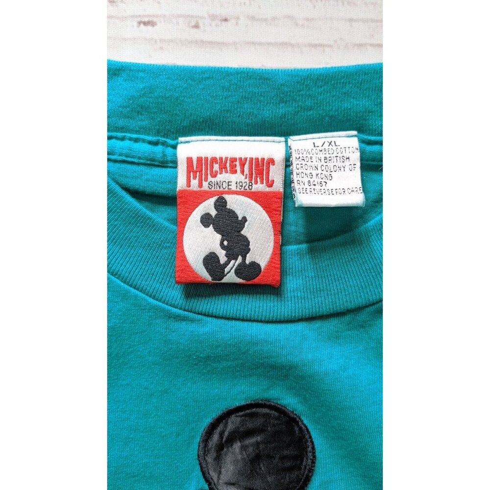 VTG Mickey INC Walt Disney T-shirt Men Unisex Green Applique Short Sleeve SizeXL - Picture 10 of 12